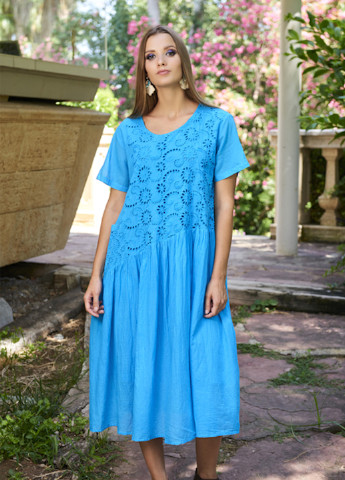 Голубое пляжное платье а-силуэт, оверсайз Fresh cotton однотонное