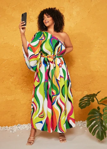 Комбінована кежуал, вечірня сукня на одне плече SHEIN з абстрактним візерунком