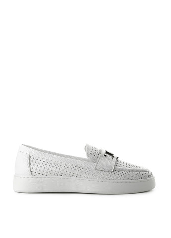 Белые мокасины Le'BERDES с перфорацией, с белой подошвой