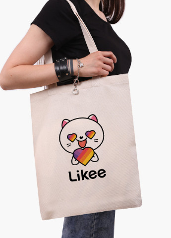 Эко сумка шоппер белая Лайк Котик (Likee Cat) (9227-1036-WT) экосумка шопер 41*35 см MobiPrint (216642038)