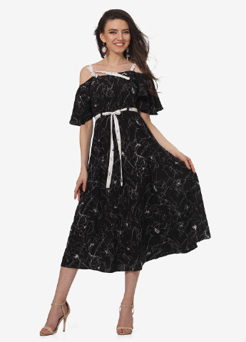 Черное кэжуал платье клеш Lila Kass с абстрактным узором