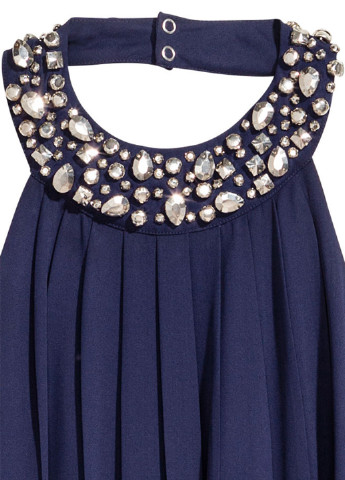 Темно-синее коктейльное платье клеш H&M однотонное