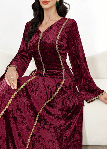 Бордовое вечернее платье клеш SHEIN однотонное