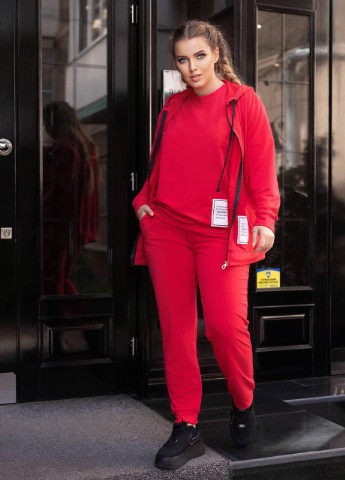 Женский спортивный костюм тройка красный цвет р. 50/52 381837 New Trend (256382360)