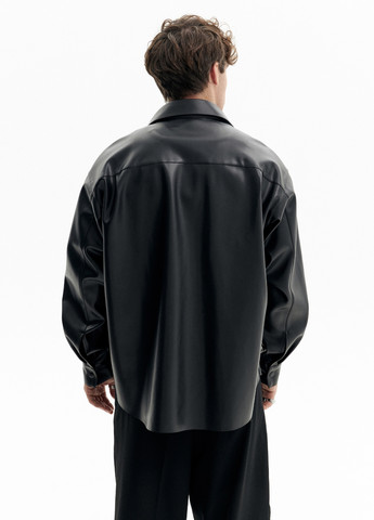 Черная кэжуал рубашка однотонная No Brand