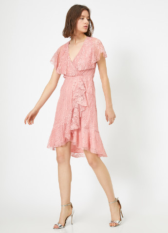 Розовое коктейльное платье на запах KOTON однотонное