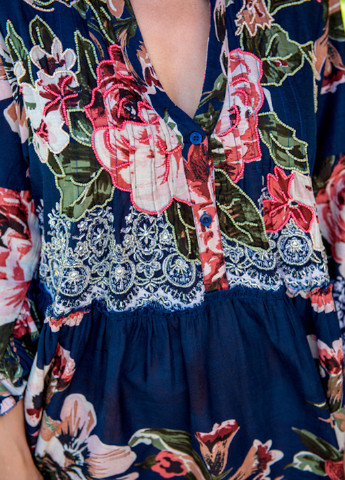 Темно-синее кэжуал платье клеш Anastasea с цветочным принтом