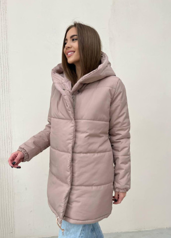 Бежевая женская зимний пуховик плащевка s м l (42 44 46) куртка зимняя демисезонная бежевый No Brand