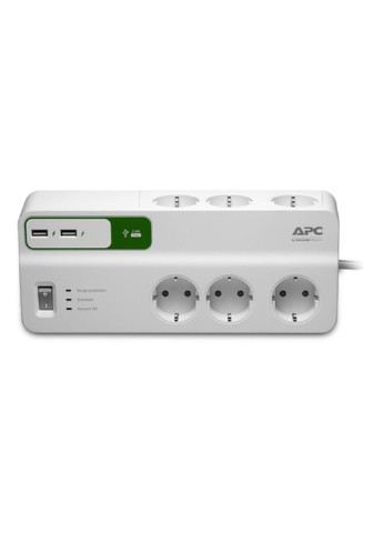 Сетевой фильтр питания Essential SurgeArrest 6 outlets + 2 USB (5V, 2.4A) port (PM6U-RS) APC (251409624)