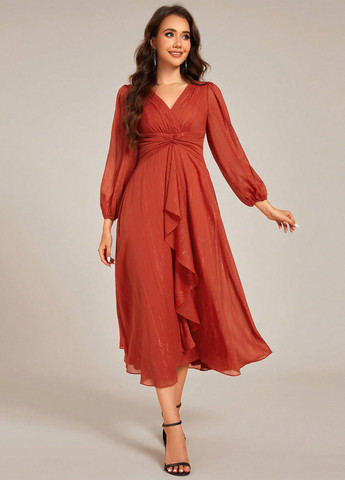 Оранжевое кэжуал платье на запах SHEIN однотонное