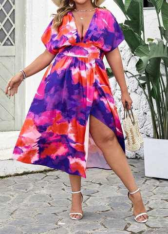 Комбинированное кэжуал платье клеш SHEIN тай-дай