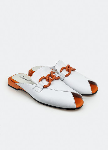 Белые мюли стильные женские на удобном каблуке кожаные бело-оранжевые 41 Brocoli