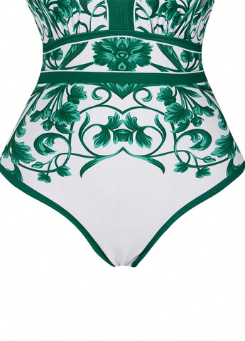 Смарагдовий літній комплект (купальник, спідниця) суцільний, майо SHEIN