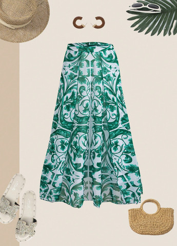 Смарагдовий літній комплект (купальник, спідниця) суцільний, майо SHEIN