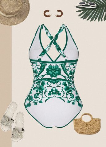 Смарагдовий літній комплект (купальник, спідниця) суцільний, майо SHEIN