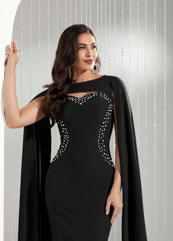 Чорна вечірня сукня силуетна, бандо SHEIN однотонна