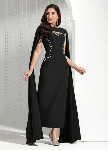 Чорна вечірня сукня силуетна, бандо SHEIN однотонна