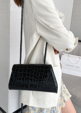 Жіноча класична прямокутна сумочка на короткій ручці клатч багет рептилія крокодилова чорна NoName (251204340)
