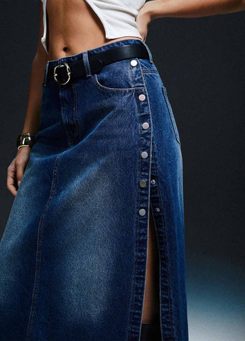 Синяя джинсовая однотонная юбка SHEIN а-силуэта (трапеция)