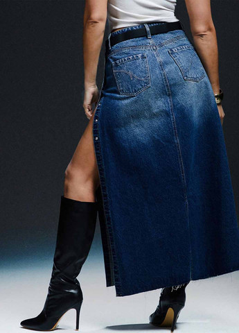 Синяя джинсовая однотонная юбка SHEIN а-силуэта (трапеция)