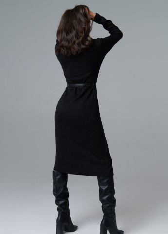 Черное повседневный трикотажное черное платье миди Gepur однотонное