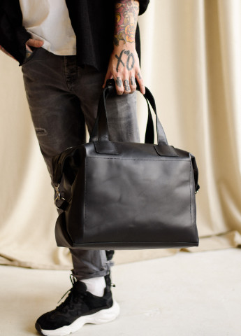 Универсальная и вместительная сумка большого размера ручной работы из натуральной фактурной кожи черного цвета Boorbon (253412640)