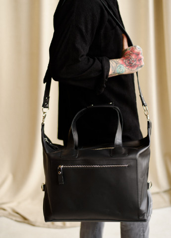 Універсальна і містка сумка великого розміру ручної роботи з натуральної фактурної шкіри чорного кольору Boorbon (253412640)