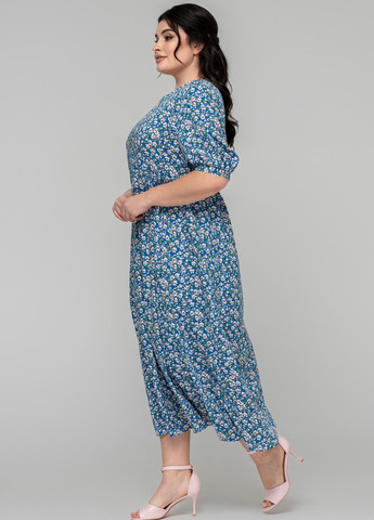Синее кэжуал платье а-силуэт A'll Posa с цветочным принтом