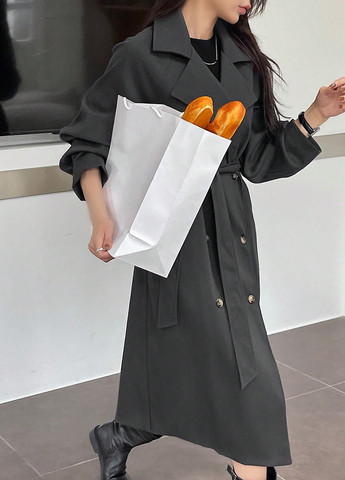 Сіре демісезонне Пальто двобортне SHEIN