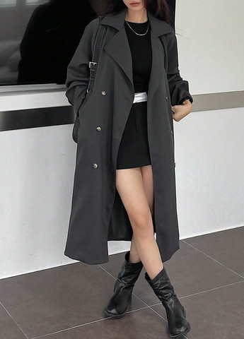 Сіре демісезонне Пальто двобортне SHEIN