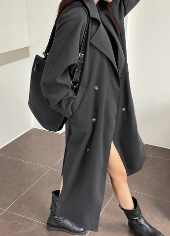 Сіре демісезонне Пальто двобортне SHEIN