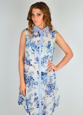 Блакитна пляжна сукня сорочка Iconique з квітковим принтом