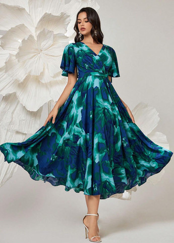 Комбінована кежуал сукня з спідницею-сонце SHEIN з квітковим принтом