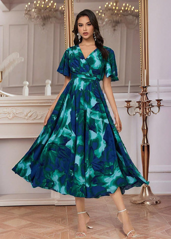 Комбінована кежуал сукня з спідницею-сонце SHEIN з квітковим принтом