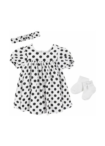 Черно-белый летний комплект (платье, повязка на голову, пинетки) Cool Club