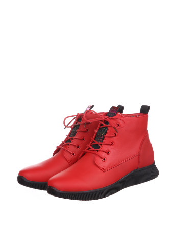 Красные женские ботинки на молнии со шнуровкой
