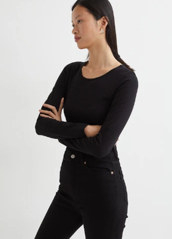 Лонгслів,чорний, H&M Basic (254913355)