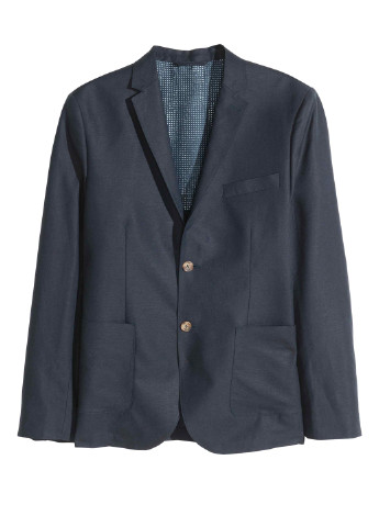 Пиджак H&M с длинным рукавом тёмно-синий кэжуал