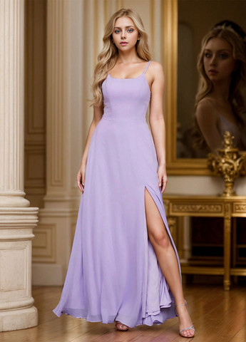 Лиловое вечернее платье а-силуэт SHEIN однотонное