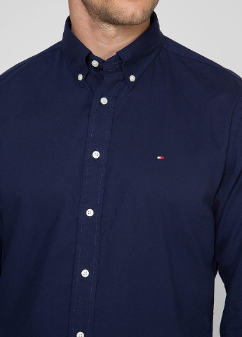 Темно-синяя кэжуал рубашка однотонная Tommy Hilfiger
