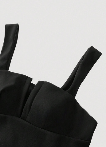 Комбінезон SHEIN комбінезон-брюки однотонний чорний вечірній, діловий, кежуал поліестер, трикотаж