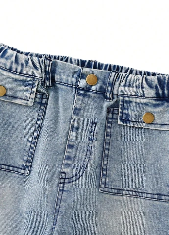 Голубые демисезонные клеш джинсы SHEIN