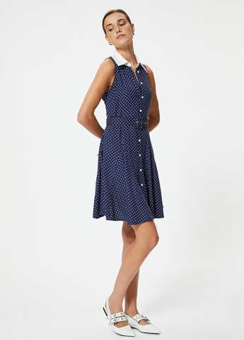 Темно-синее кэжуал платье клеш KOTON в горошек