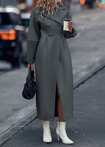 Сіре демісезонне Пальто двобортне SHEIN