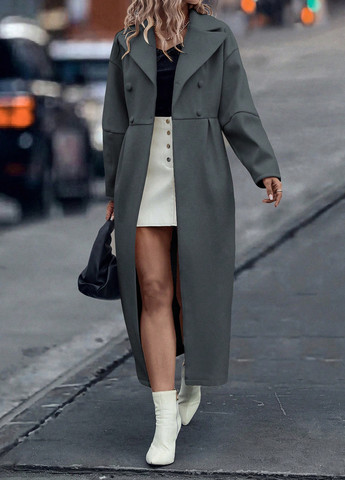 Сіре демісезонне Пальто двобортне SHEIN