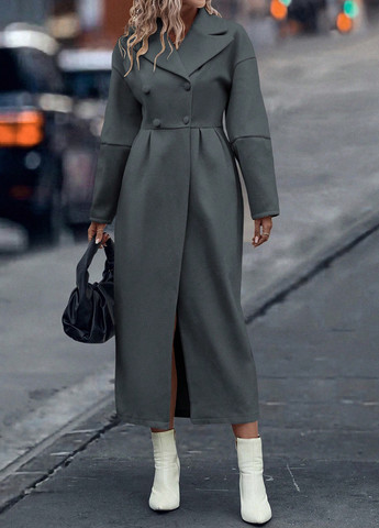 Сіре демісезонне Пальто двобортне SHEIN