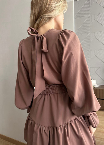 Темно-бежева кежуал сукня кльош, на запах No Brand однотонна