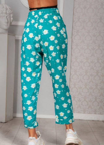 Женские брюки укороченные зеленые в цветочек р.L 314887 New Trend (256502029)