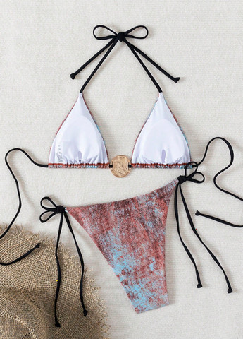 Голубой летний купальник (лиф, трусики) бикини, халтер, раздельный SHEIN