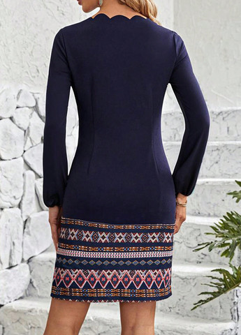 Темно-синя кежуал сукня футляр SHEIN з орнаментом